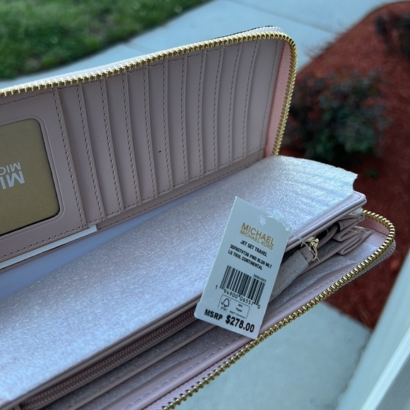 Michael Kors Jet Set Large Continental Wallet Wristlet MK Vanila Pink Blush - Picture 7 of 7